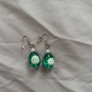 Elegant Silver and Green Turtle Earrings